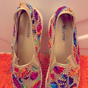Multi color paisley embroidery sneakers..